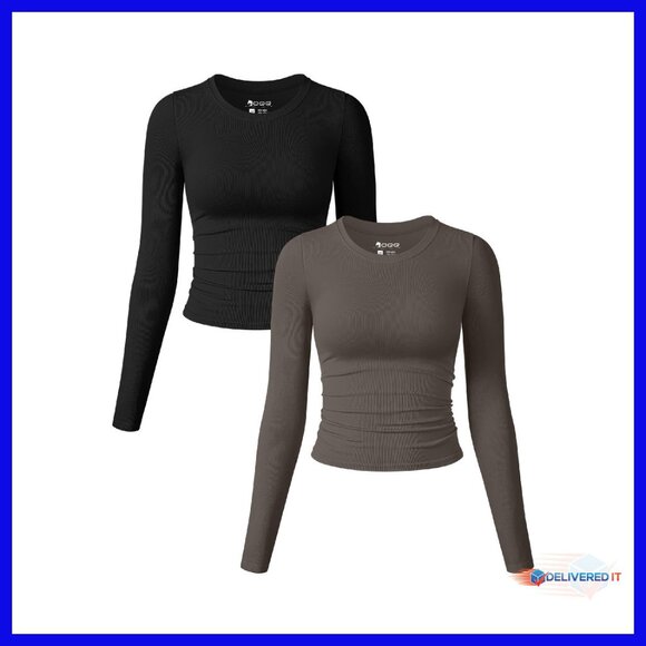 Long Sleeve Fitted Tee Stretch Ruched Crop Top Women's Basic